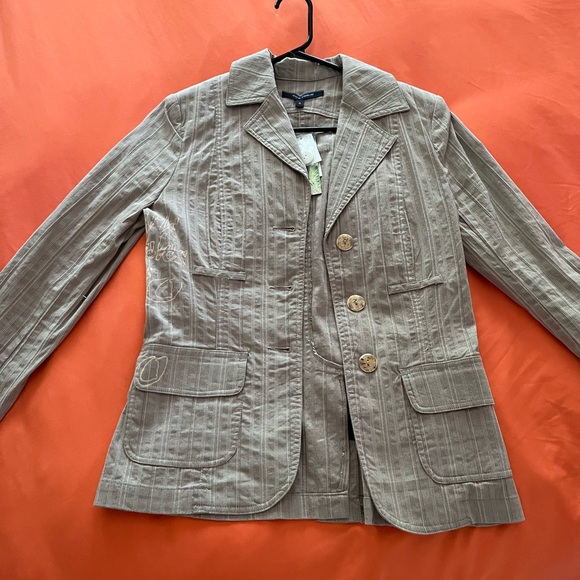 Neutral Striped blazer with Blush Screenprint Design - Picture 2 of 4